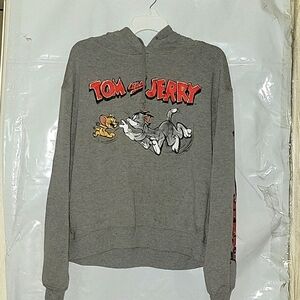 Tom‎ and Jerry Hoodie Pullover Graphic Print Long Sleeve Cartoon Gray